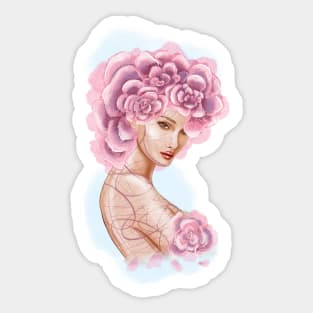 Pretty young girl with flowers in hair. Sticker